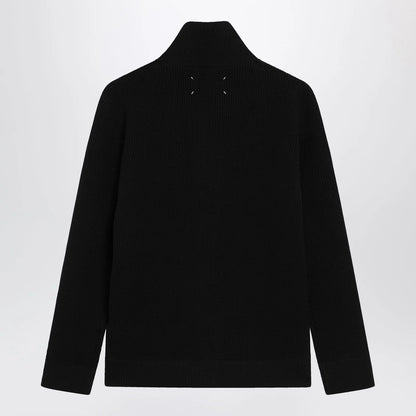 Maison Margiela Zip-Up Knit Cardigan in Black Cotton and Wool