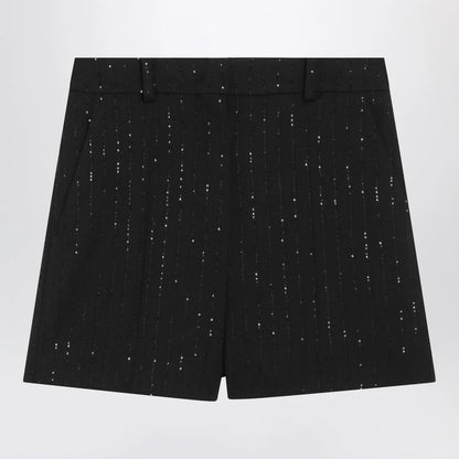 Max Mara Pianoforte Black Shorts with pinstripe-effect micro sequins
