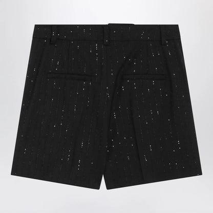 Max Mara Pianoforte Black Shorts with pinstripe-effect micro sequins