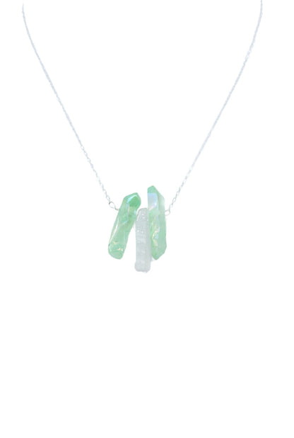 Necklace in Silver with Green and White Titanium Quartz