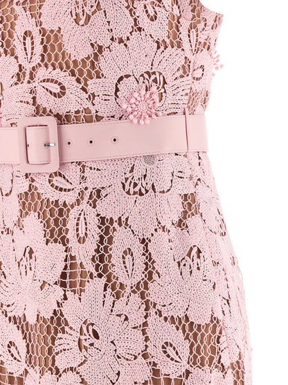 Self-Portrait Pink Crochet Lace Midi Dress
