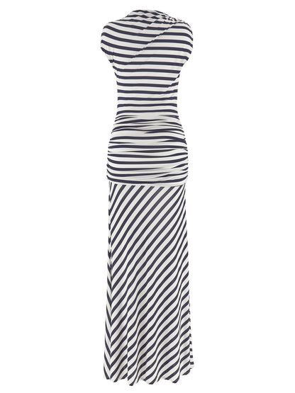 Self-Portrait Navy Stripe Jersey Maxi Dress