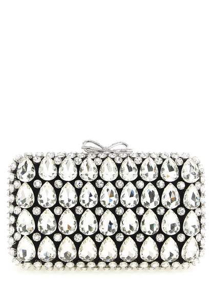 Self-Portrait Black Satin Crystal Clutch