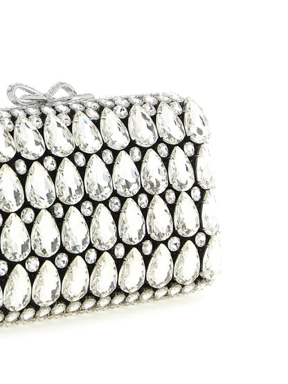 Self-Portrait Black Satin Crystal Clutch