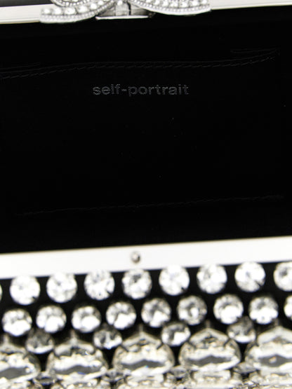 Self-Portrait Black Satin Crystal Clutch