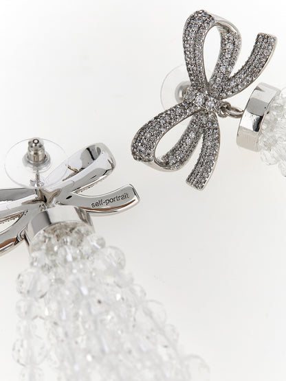Self-Portrait Bow Beaded Waterfall Earrings
