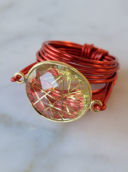 Torrey Ring in Red with Golden Rutilated Quartz