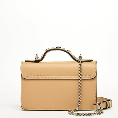 The Hollywood Leather Crossbody Studded Bag Beige