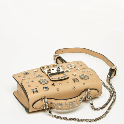 The Hollywood Leather Crossbody Studded Bag Beige