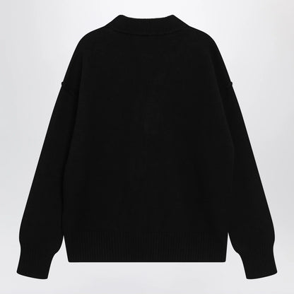 Ami Paris Ami De Coeur cardigan in black merino wool knit