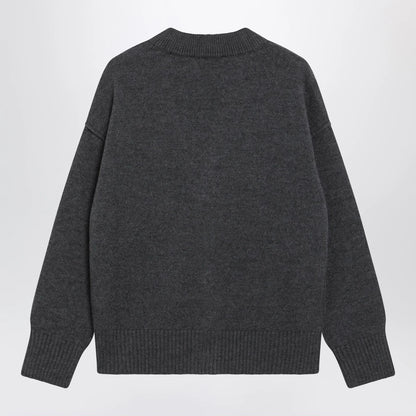 Ami Paris Ami De Coeur cardigan in grey mélange merino wool knit