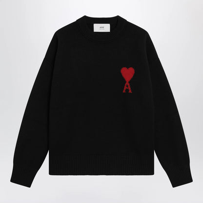 Ami Paris Black Ami de Coeur virgin wool sweater