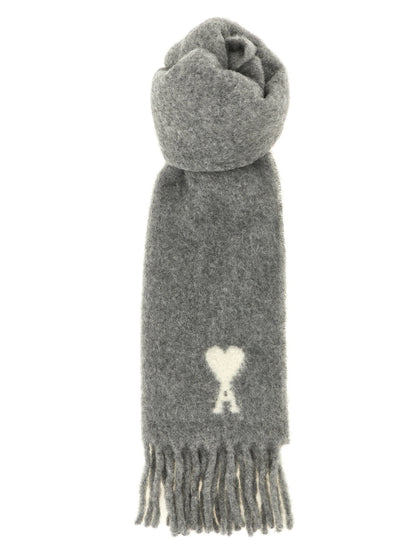 Ami Paris Adc Logo Scarf And Fringes