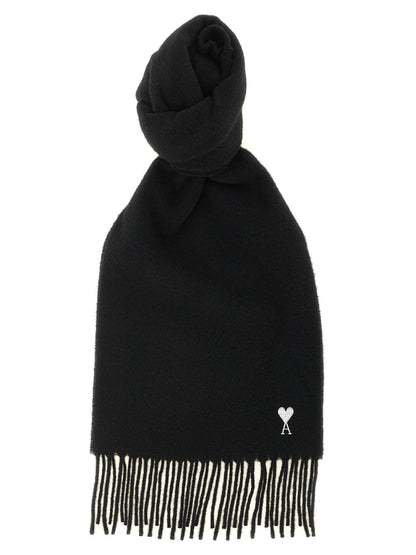 Ami Paris Quota Scarf With Adc Embroidery And Fringes
