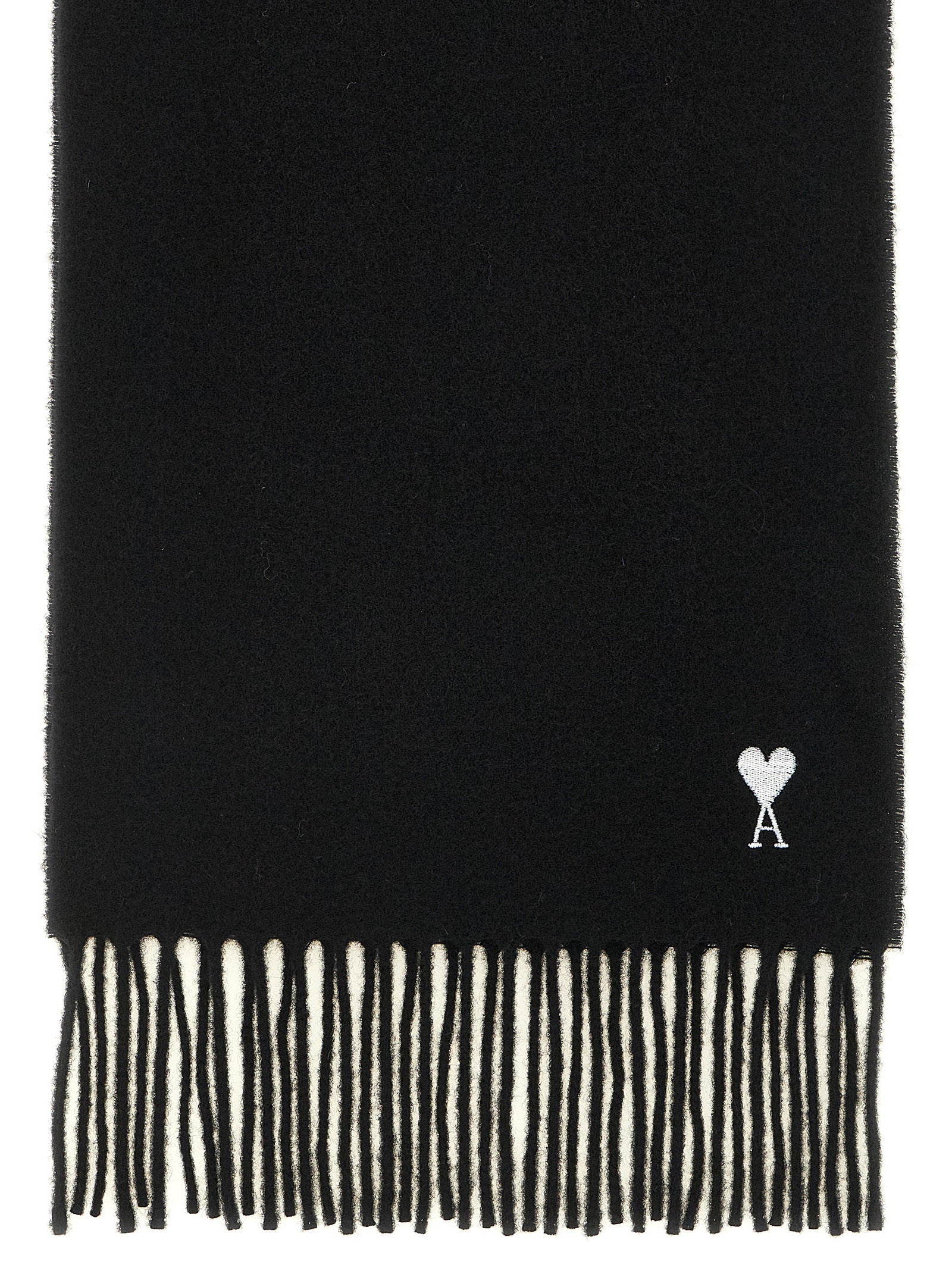Ami Paris Quota Scarf With Adc Embroidery And Fringes
