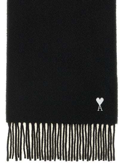Ami Paris Quota Scarf With Adc Embroidery And Fringes