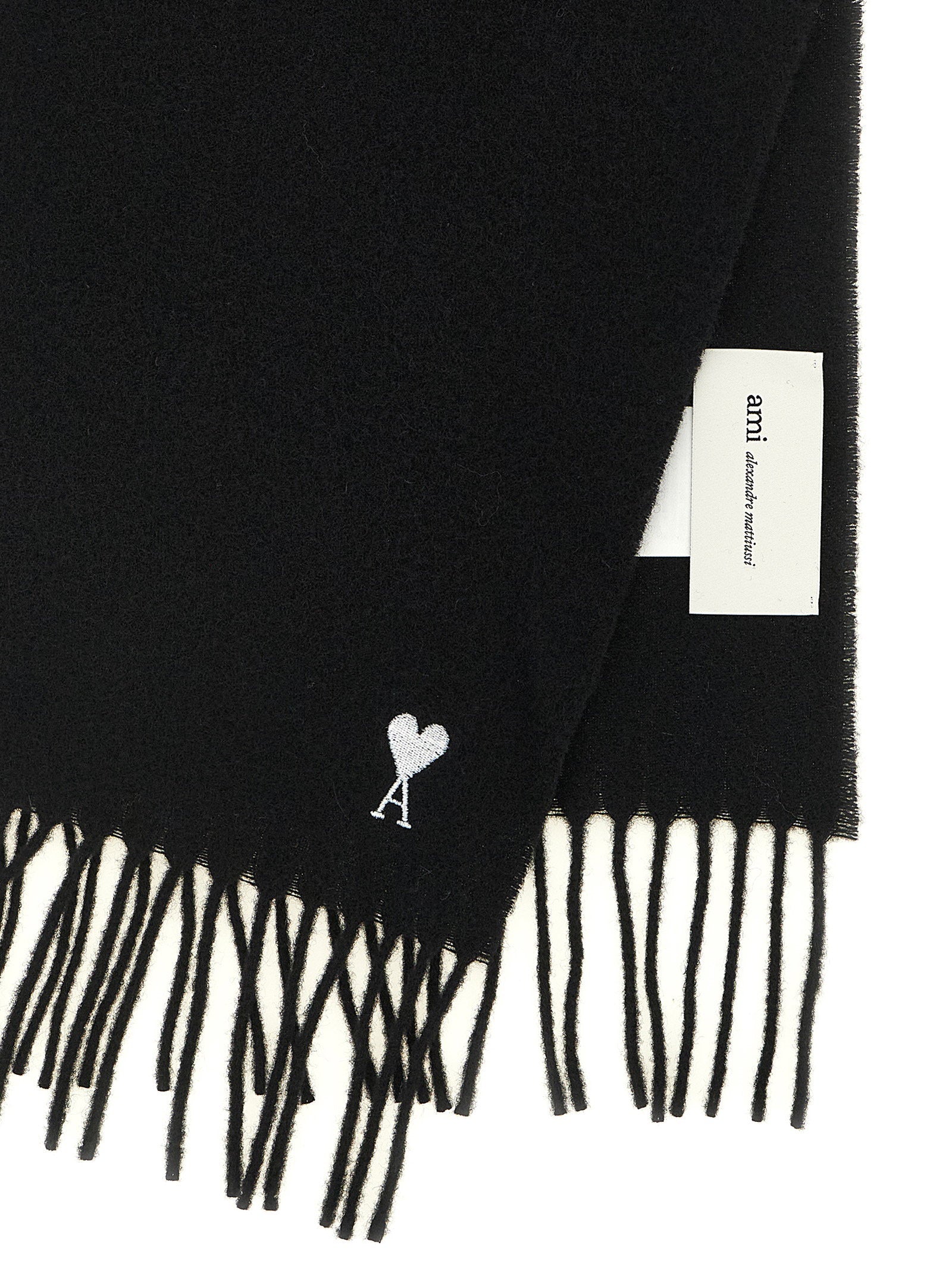 Ami Paris Quota Scarf With Adc Embroidery And Fringes