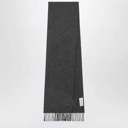 Ami Paris Grey Ami de Cœur Wool Scarf