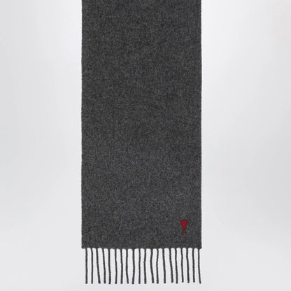 Ami Paris Grey Ami de Cœur Wool Scarf