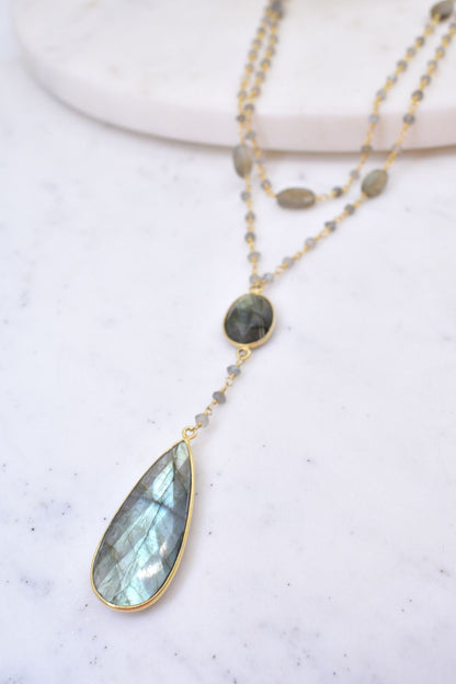 Double Diana Denmark Necklace in Labradorite with Labradorite Drop