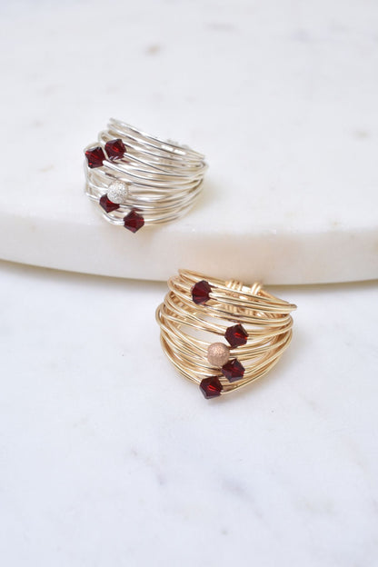 Marcia Wire Wrap Ring with Ruby Swarovski Crystals