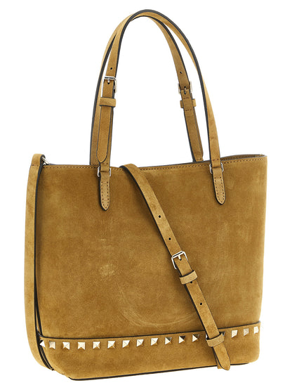 Valentino Garavani V. Garavani Rockstud Small Beige Shopping Bag