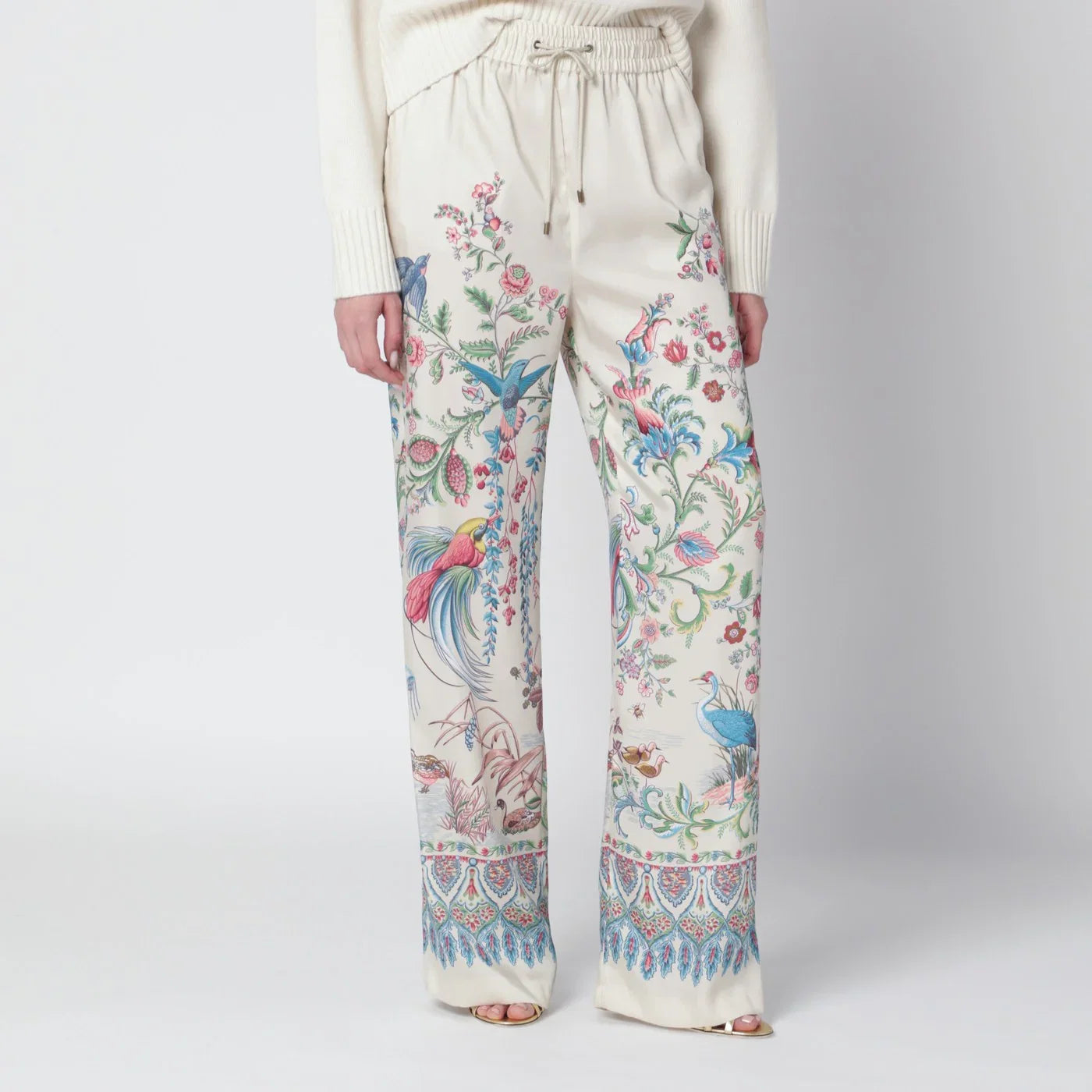ETRO White wide-leg trousers with floral print