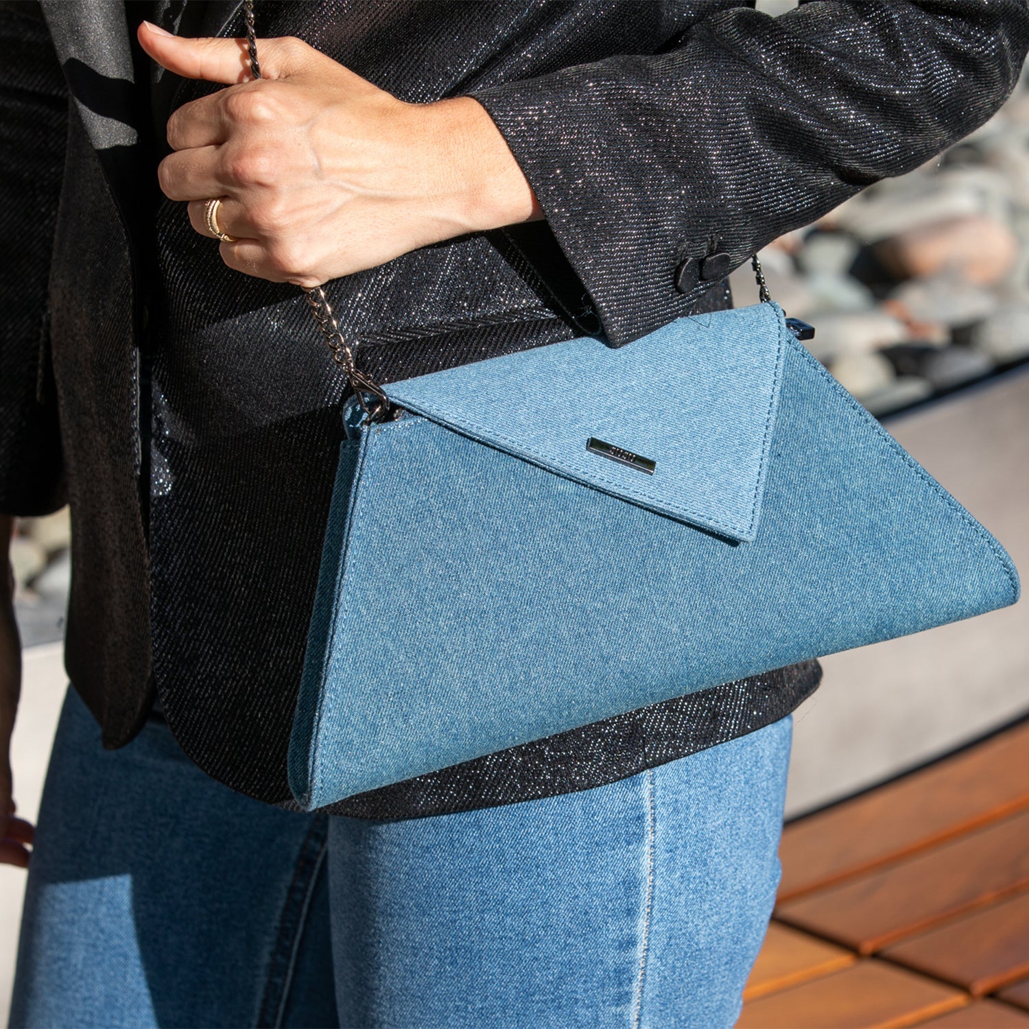 Angelica Denim Clutch Two Tone