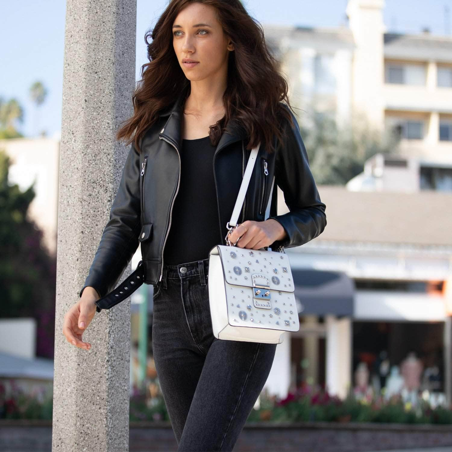 The Hollywood Backpack Leather Purse White