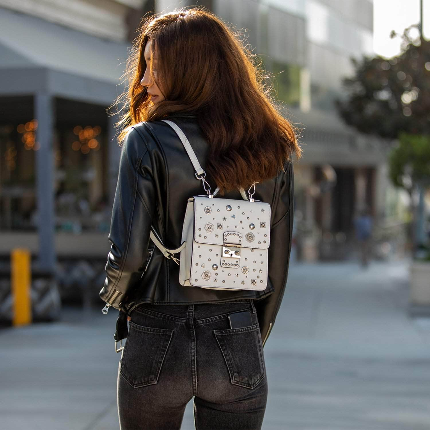 The Hollywood Backpack Leather Purse White