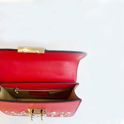 The Hollywood Studded Leather Crossbody Bag Red